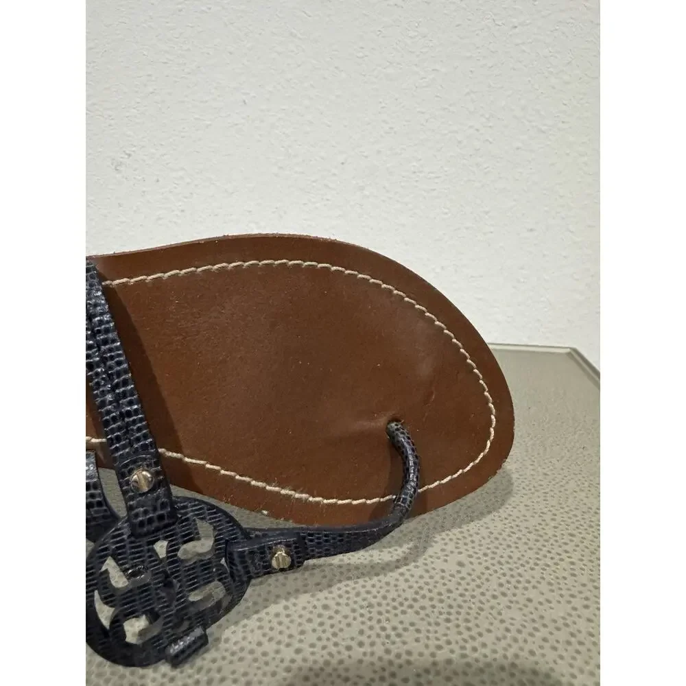 Tory Burch Women's Gabriel Veg Leather Flat Thong Perfect Blue Sz 7 M